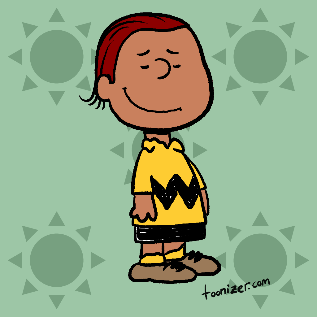 Smiling cartoon boy in zigzag shirt