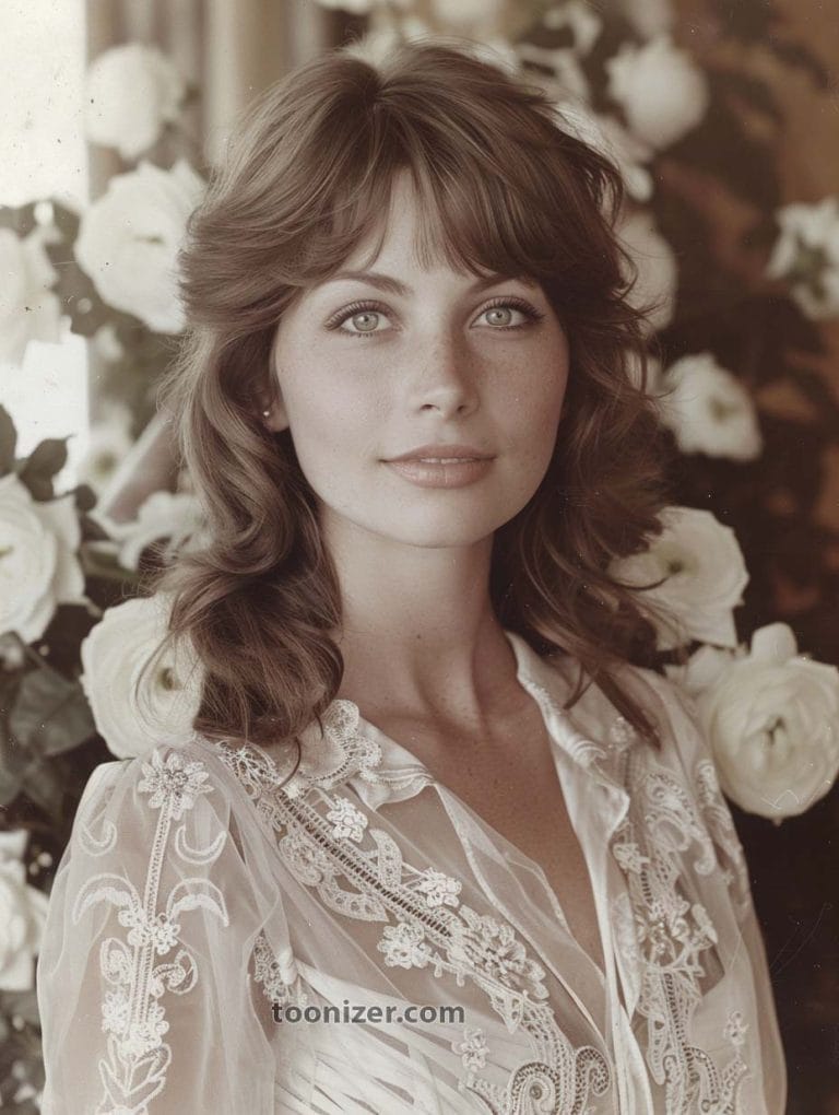 Woman in lace blouse with roses background