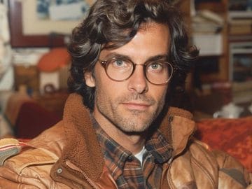 Man in glasses and jacket sitting indoors