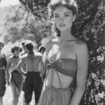 Woman in nature wearing elegant dress