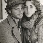 Couple embracing in cozy winter clothing