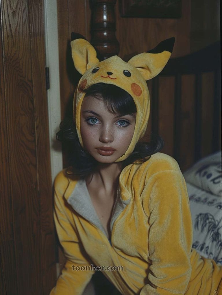 Person wearing Pikachu costume in indoor setting.