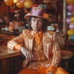 Man in colorful suit and hat at event