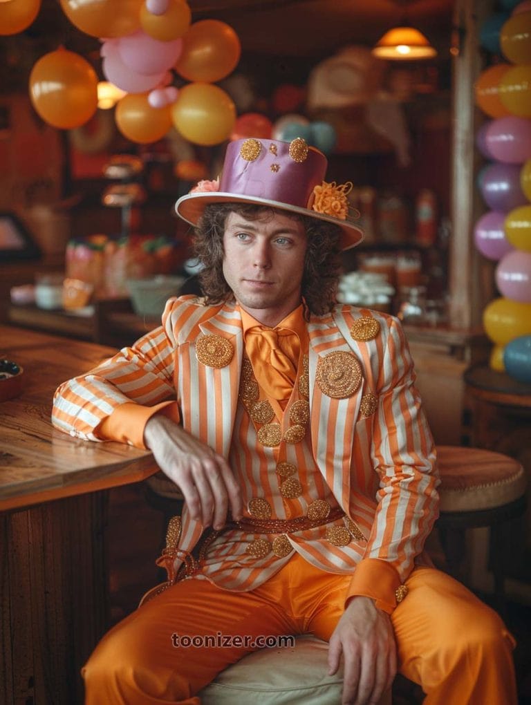 Man in colorful suit and hat at event