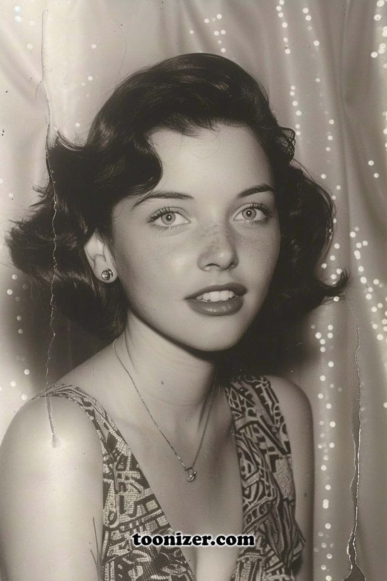 Vintage portrait of a woman in a patterned dress.