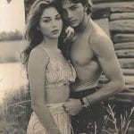 Vintage couple posing together outdoors