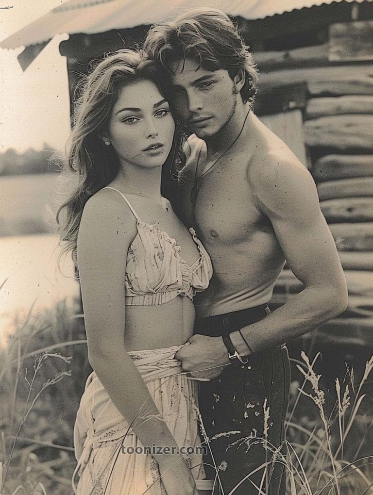 Vintage couple posing together outdoors