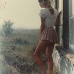 Person standing outside near weathered building.