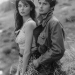 Black and white vintage couple outdoors