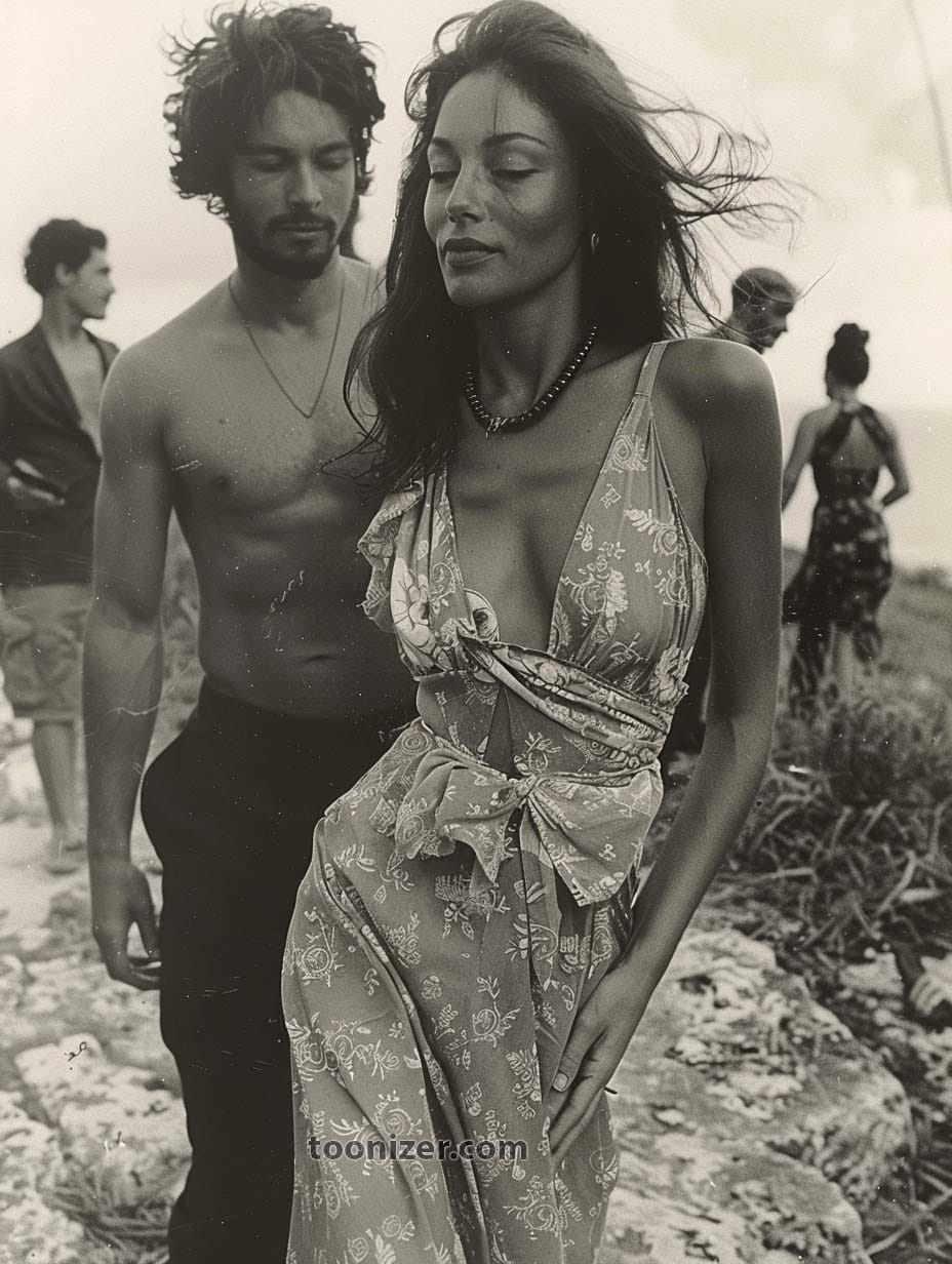 Black and white group outdoor fashion scene.