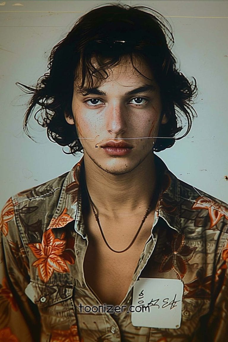 Person with floral shirt and curly hair