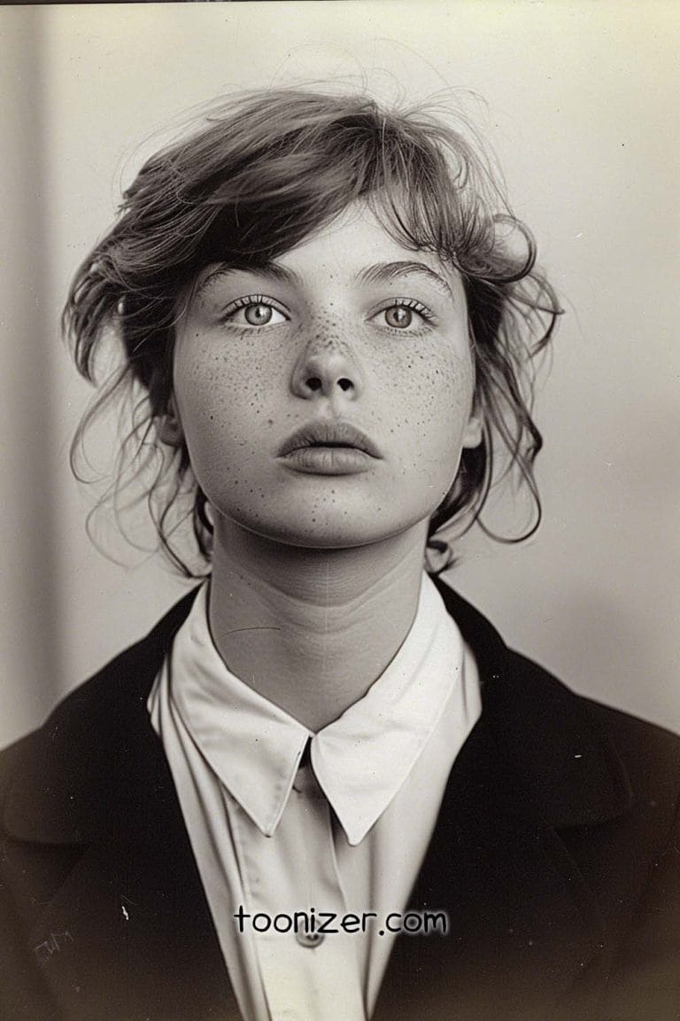 Vintage portrait of a young person with freckles.