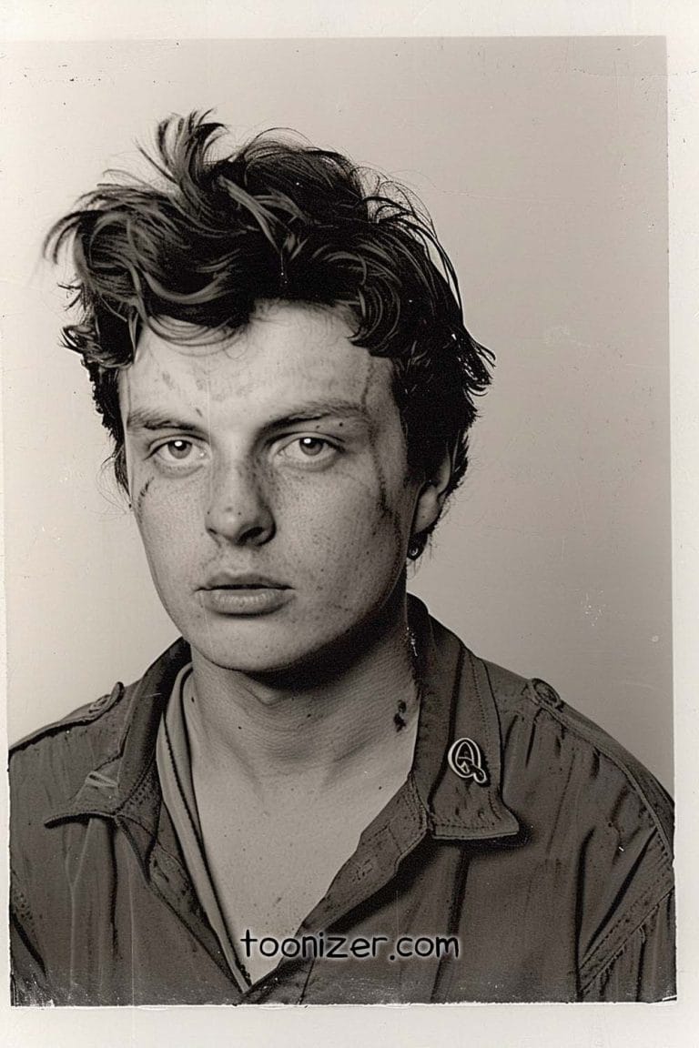 Monochrome portrait of a young man, tousled hair.