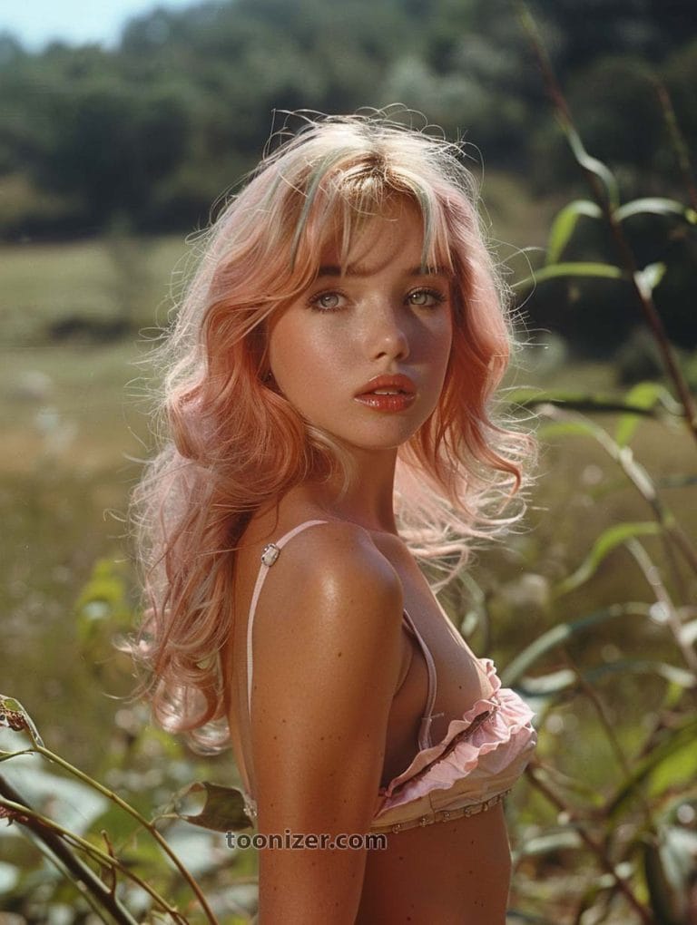 Woman with pink hair outdoors