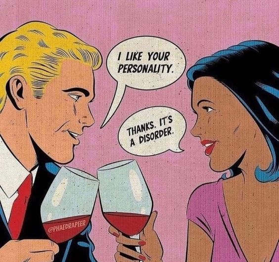 Pop art couple with humorous conversation.