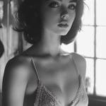 Black and white portrait of a woman.