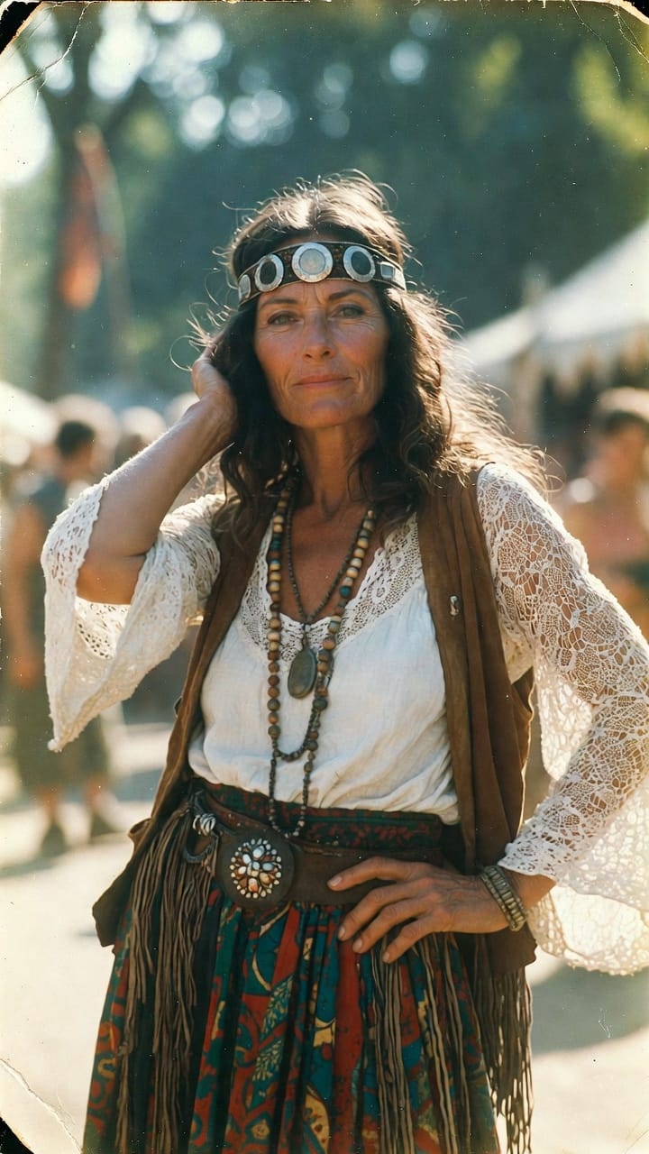 Woman in bohemian outfit at outdoor festival