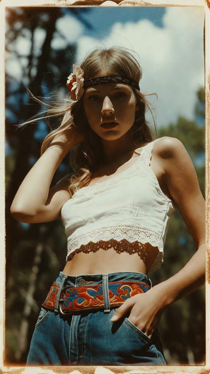 Woman in boho outfit posing outdoors