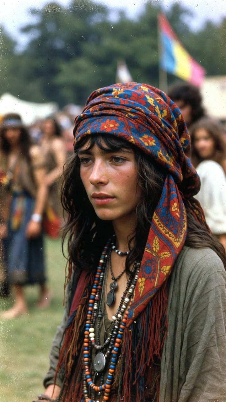 Young woman in headscarf at outdoor festival