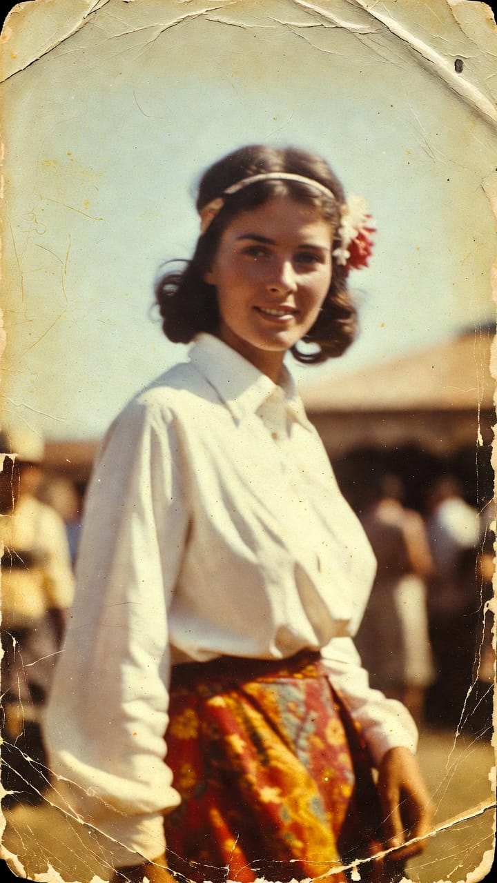 Vintage portrait of woman with flower in hair