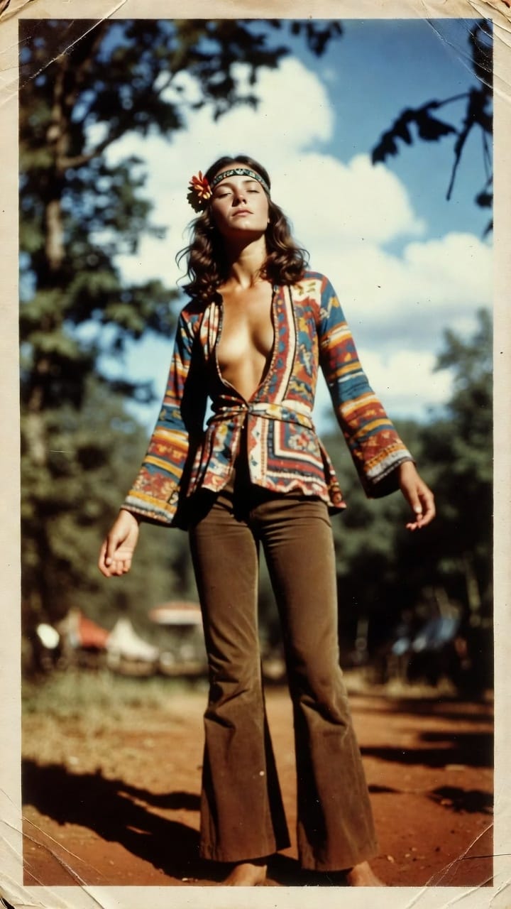 Woman in bohemian outfit outdoors on sunny day