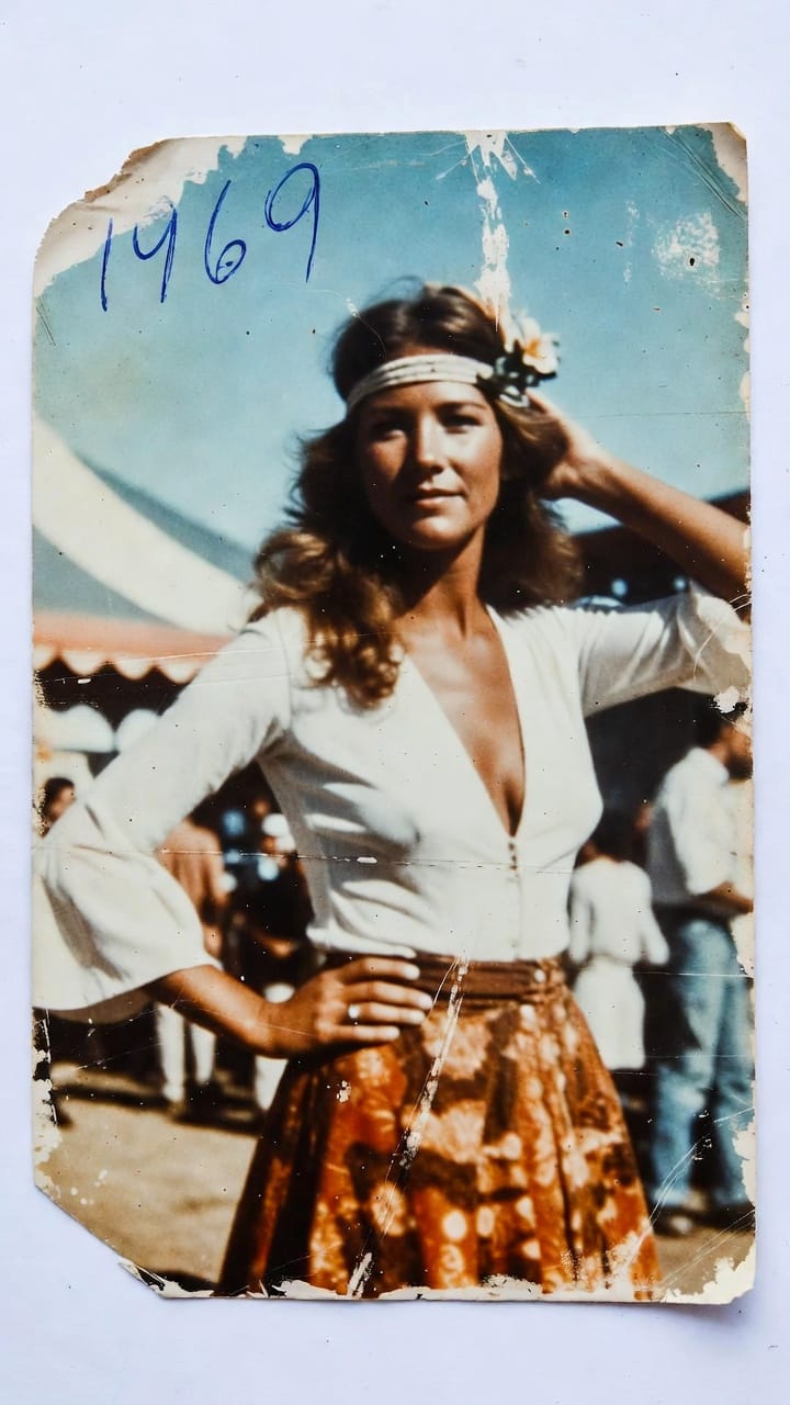 Vintage 1969 photo of woman at fair