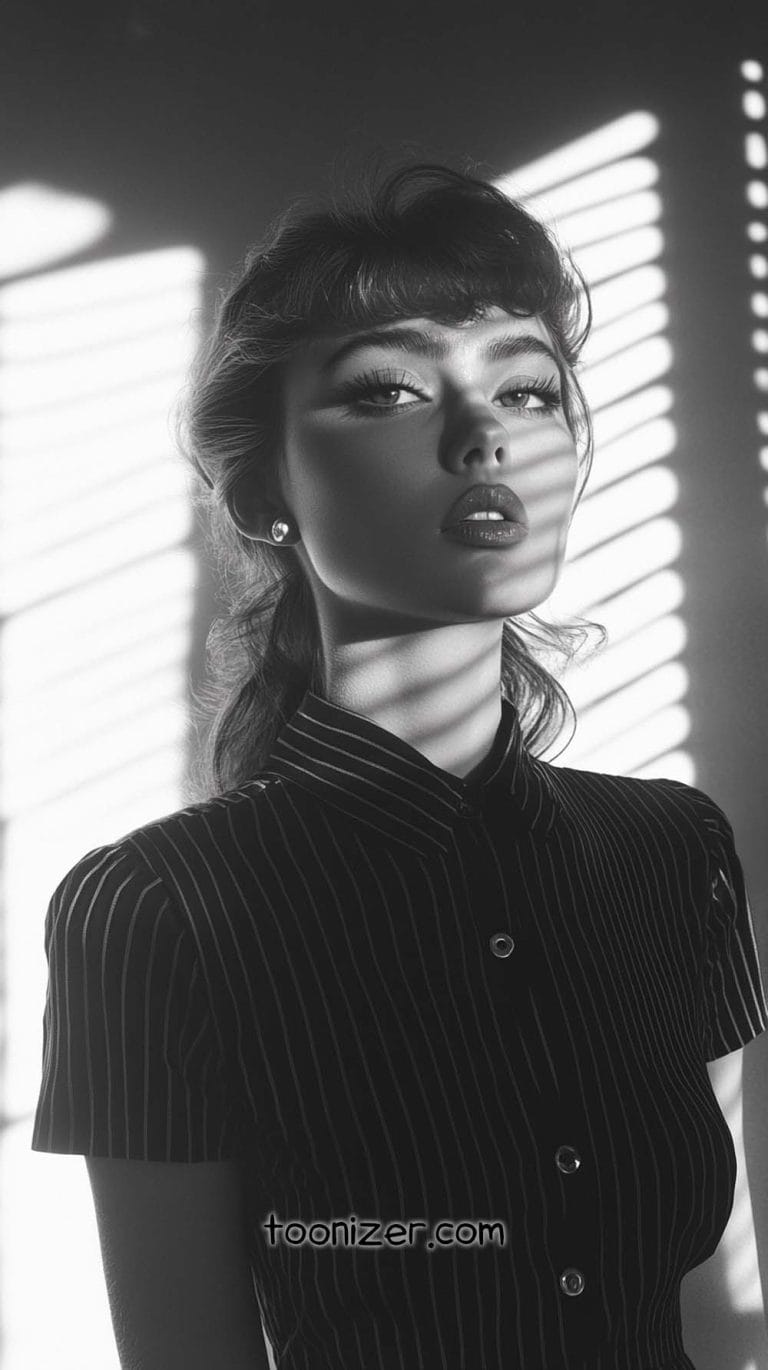 Woman in striped shirt shadows