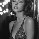 Woman in vintage-style black and white portrait.