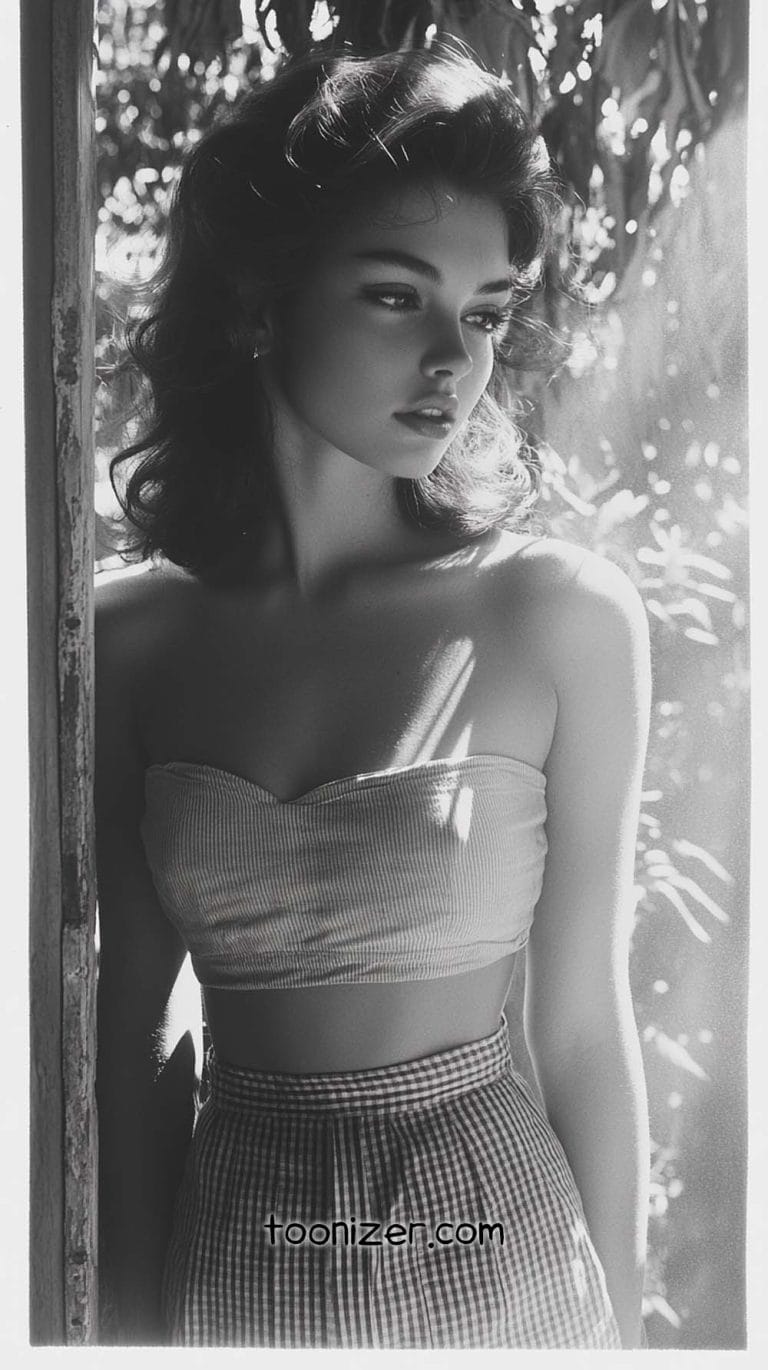 Vintage-style portrait of a woman in sunlight.