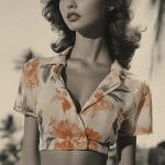 Vintage-style woman in floral crop top outdoors