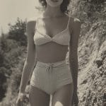 Woman in vintage swimsuit outdoors