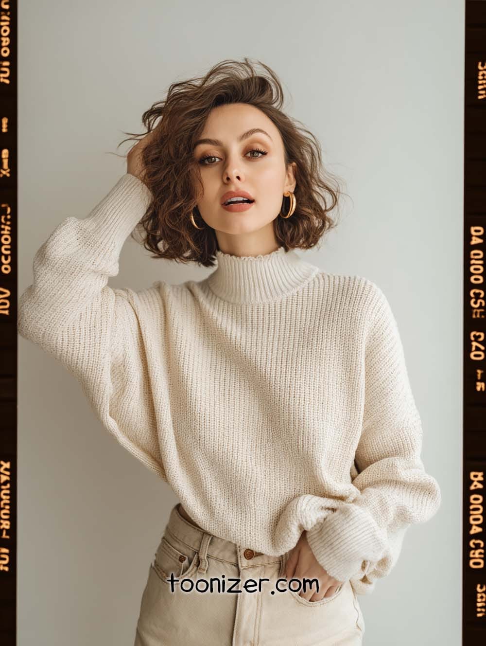 Woman in cozy sweater posing stylishly