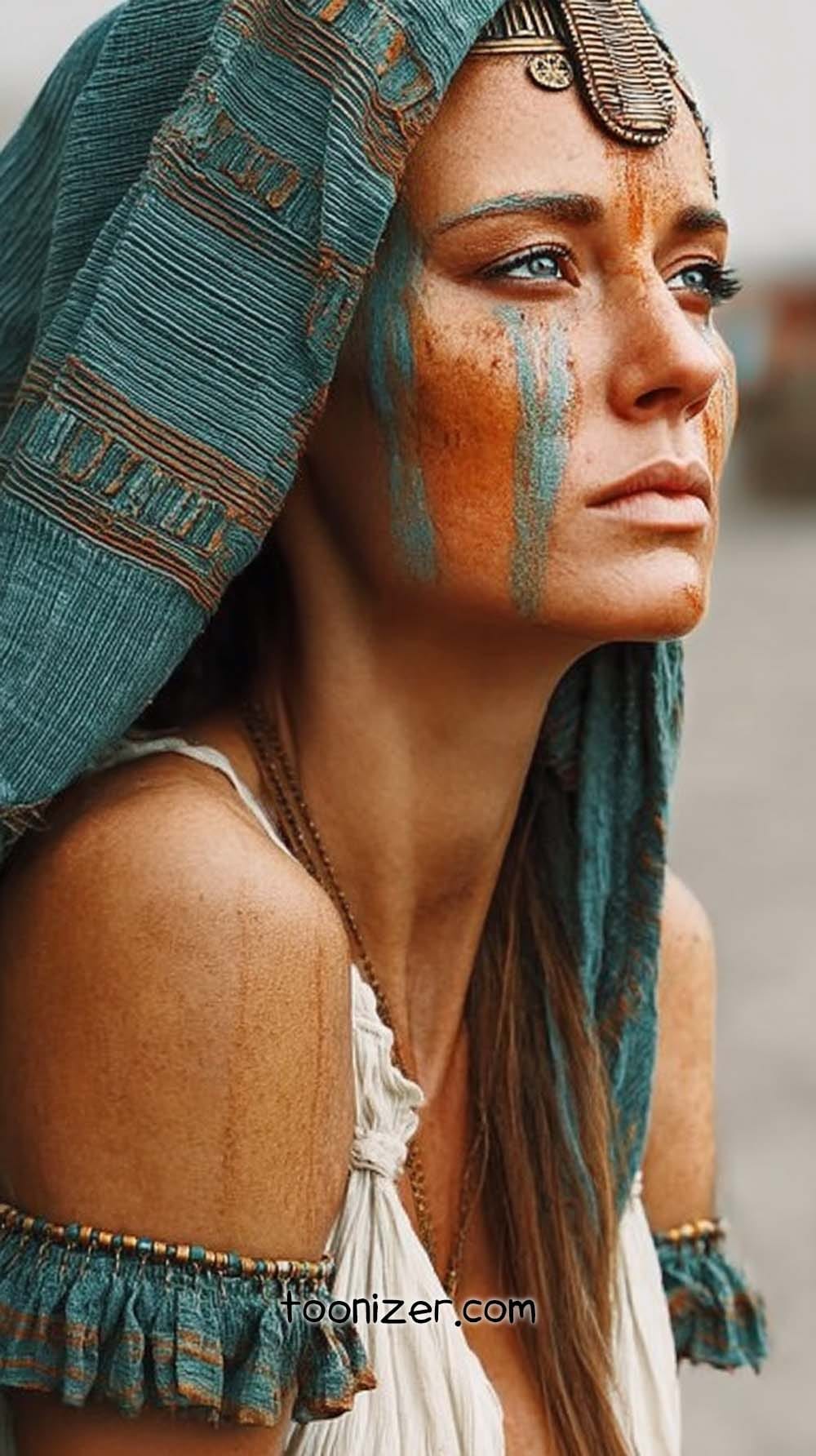 Woman in tribal paint and headscarf