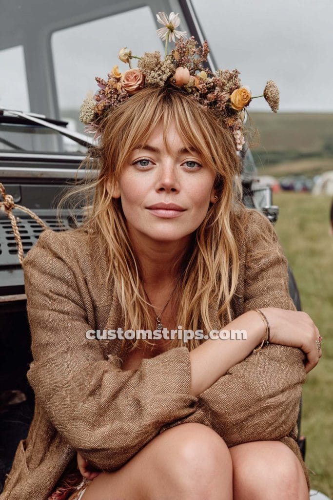 Woman with floral crown outdoors