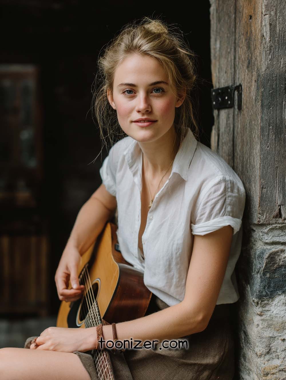 Person playing guitar outdoors