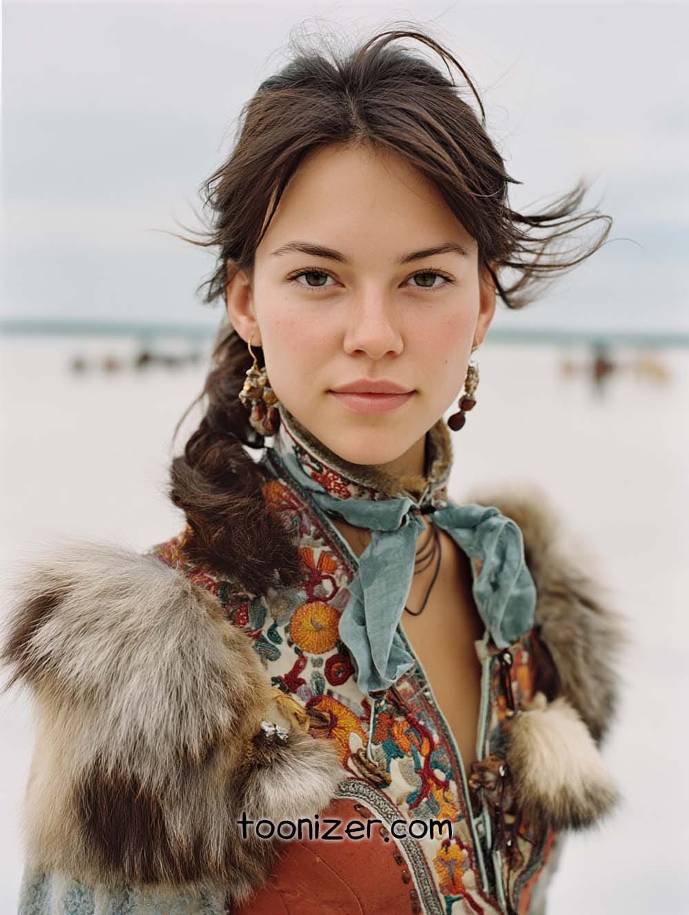 Woman in fur coat outdoors