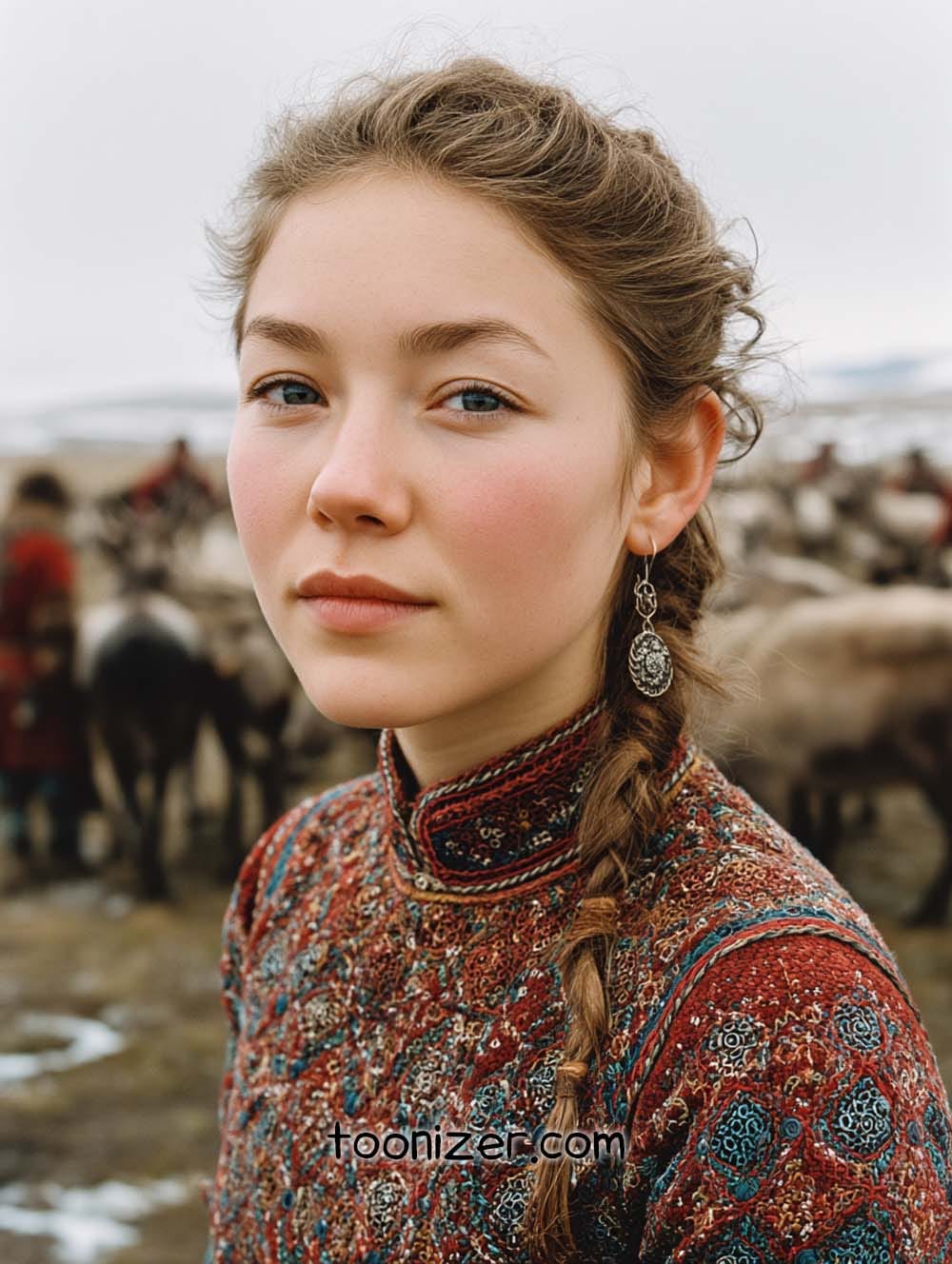 Girl in traditional attire outdoors
