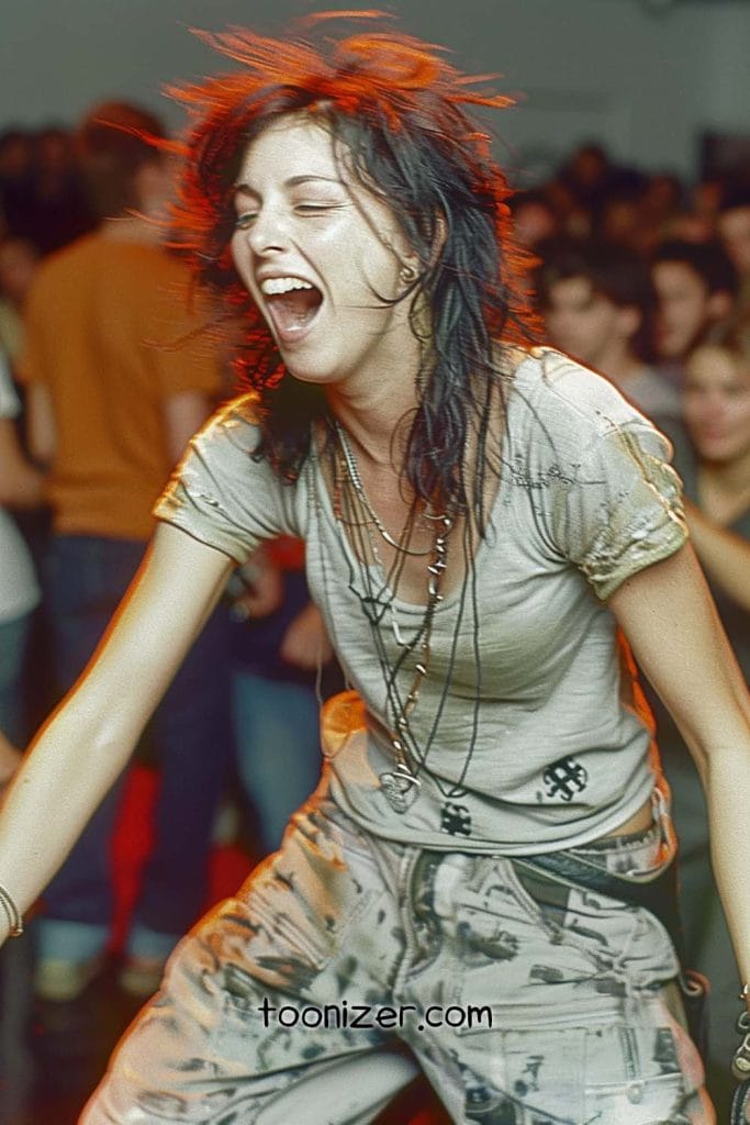 Person dancing energetically at a party.