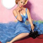 Vintage pin-up woman with rotary phone