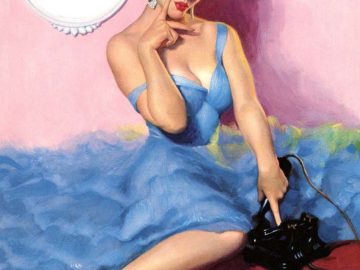 Vintage pin-up woman with rotary phone