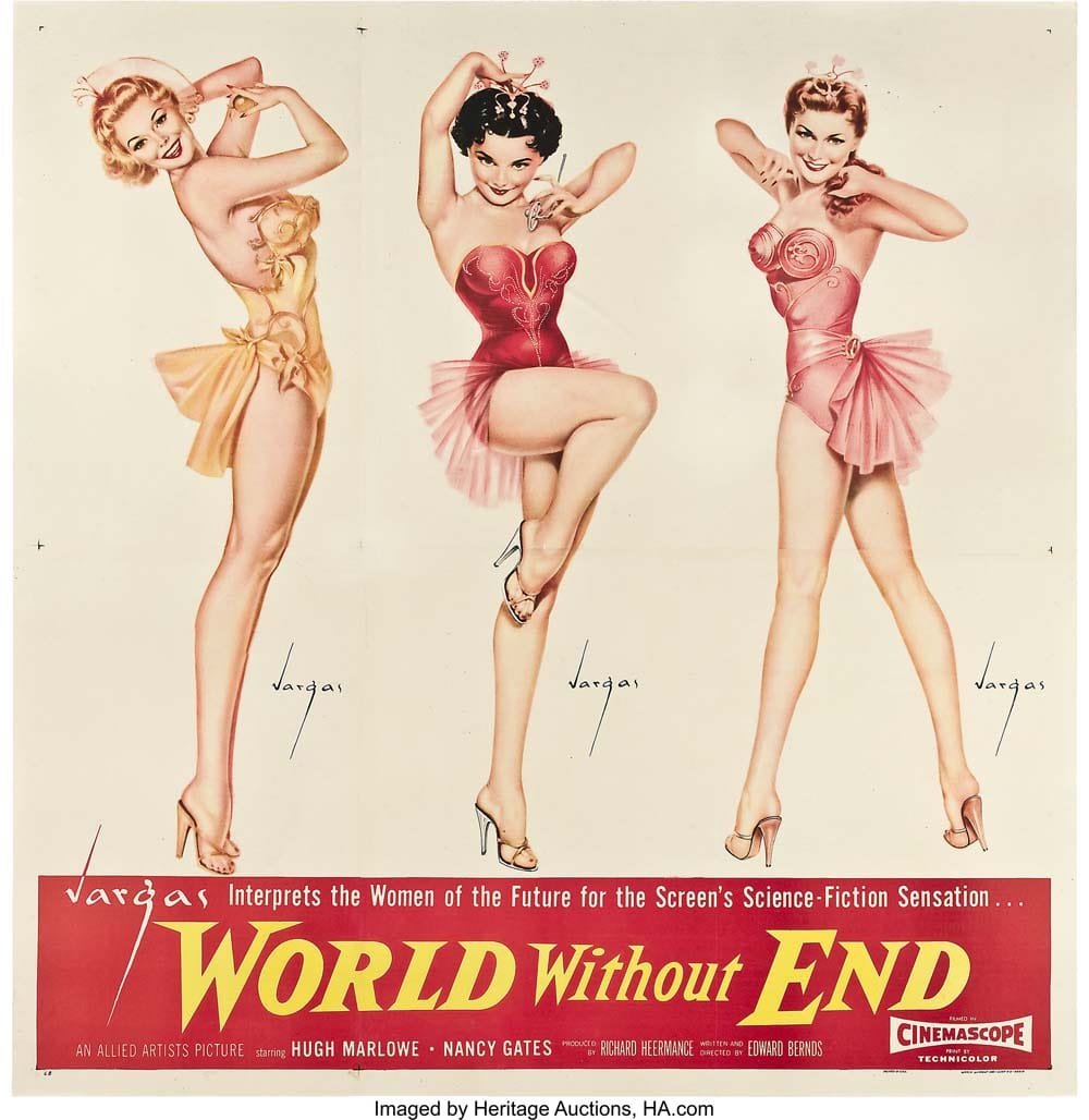 Vintage 'World Without End' movie poster design.