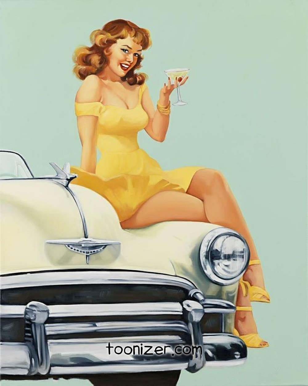Vintage pin-up girl with classic car
