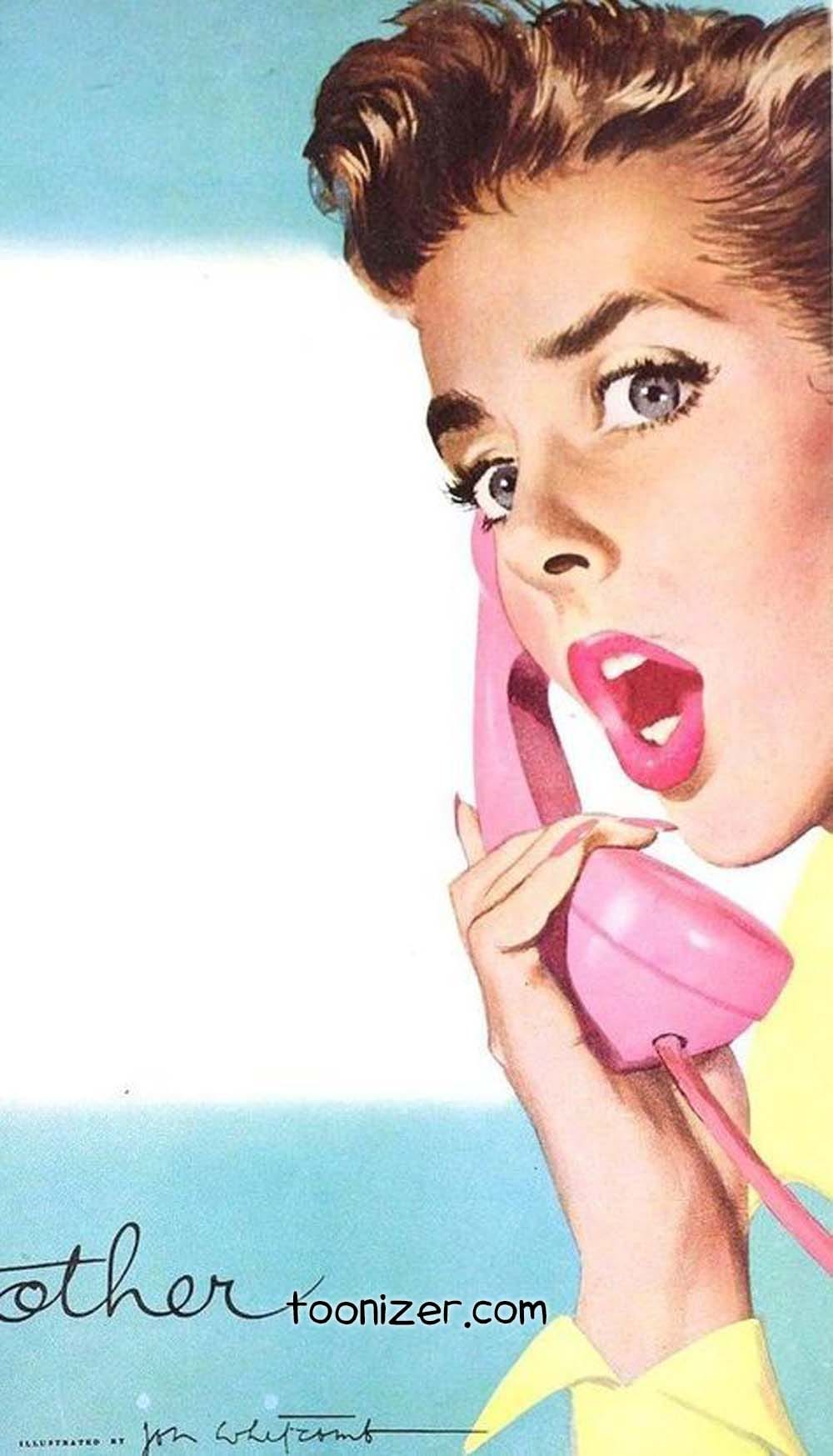 Surprised woman talking on pink phone