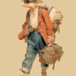 Anthropomorphic duck adventurer with backpack and goggles