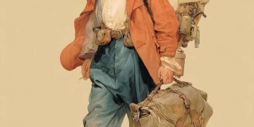 Anthropomorphic duck adventurer with backpack and goggles