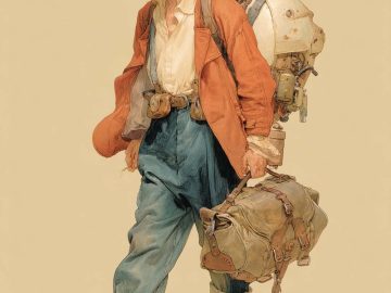 Anthropomorphic duck adventurer with backpack and goggles