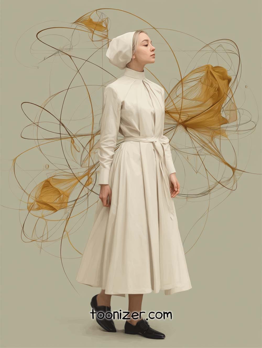 Woman in vintage dress with abstract background