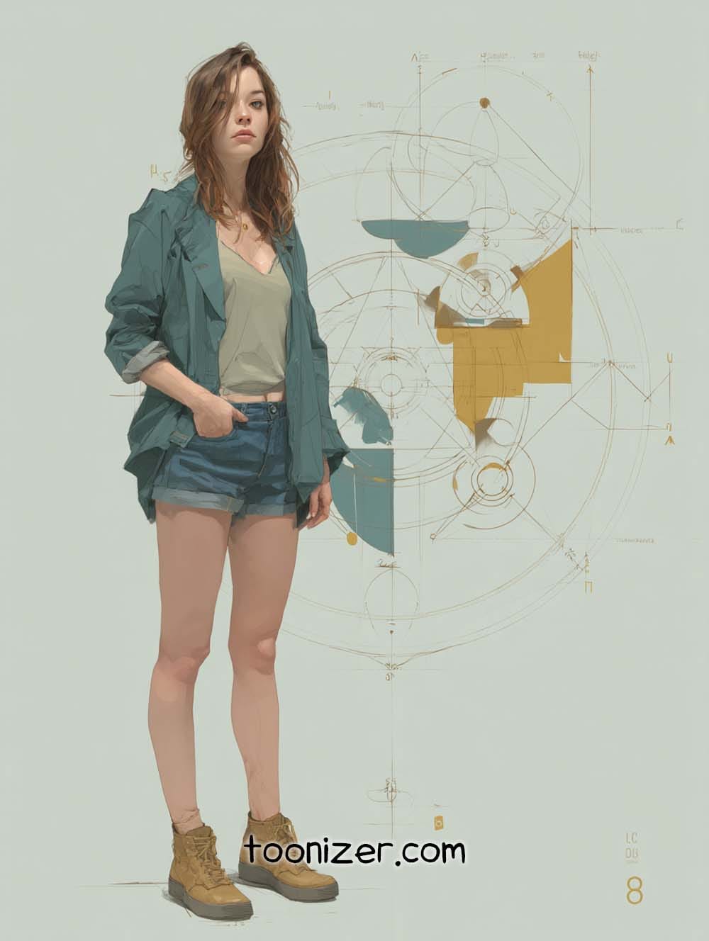 Stylish woman with geometric background artwork