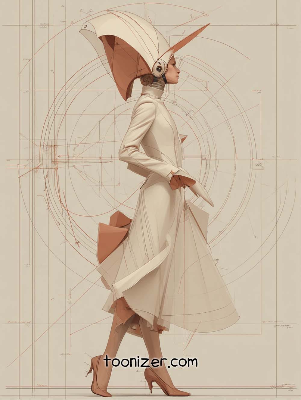 Futuristic fashion design with geometric elements.