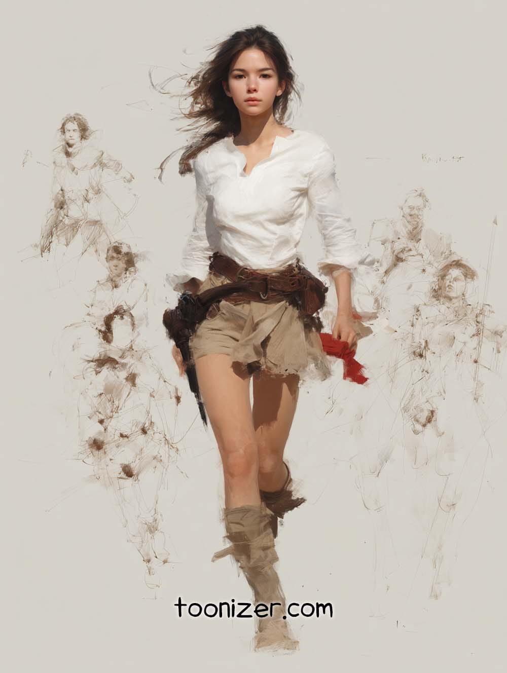 Stylized woman walking in fantasy artwork